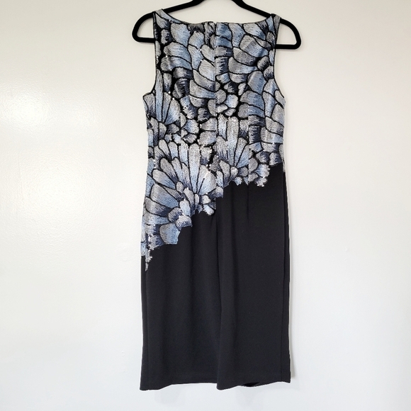 Adrianna Papell Sleeveless Black & Blue Sequin Embroidered Mermaid Dress Size 6 - Picture 2 of 11